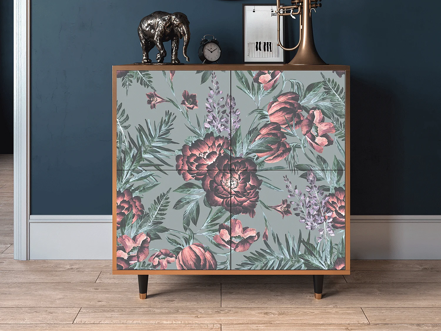 Dressoir - 94x96x48 cm - BS3 - Light Peonies, Walnoot