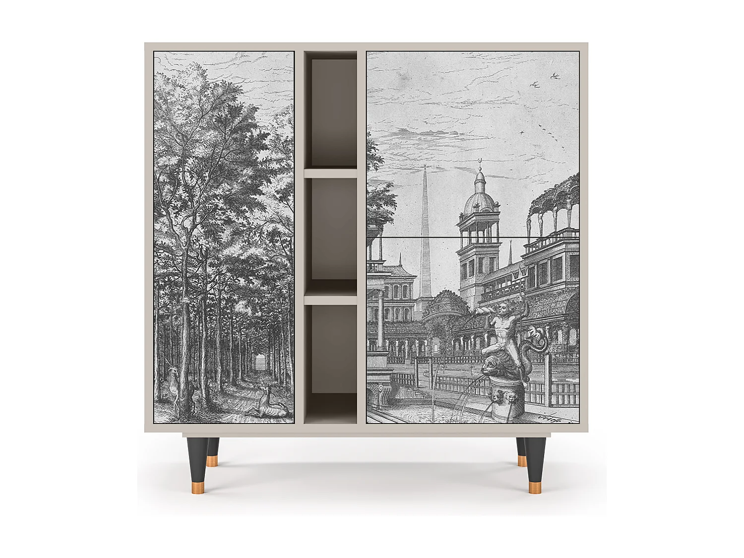 Kredens - 94х96х41 cm - BS5 - View of the Piazza, Piaskowy