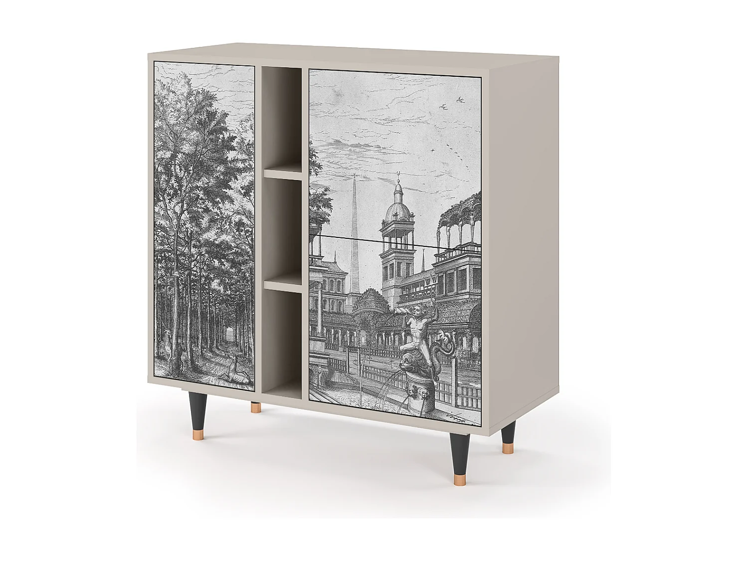 Kredens - 94х96х41 cm - BS5 - View of the Piazza, Piaskowy