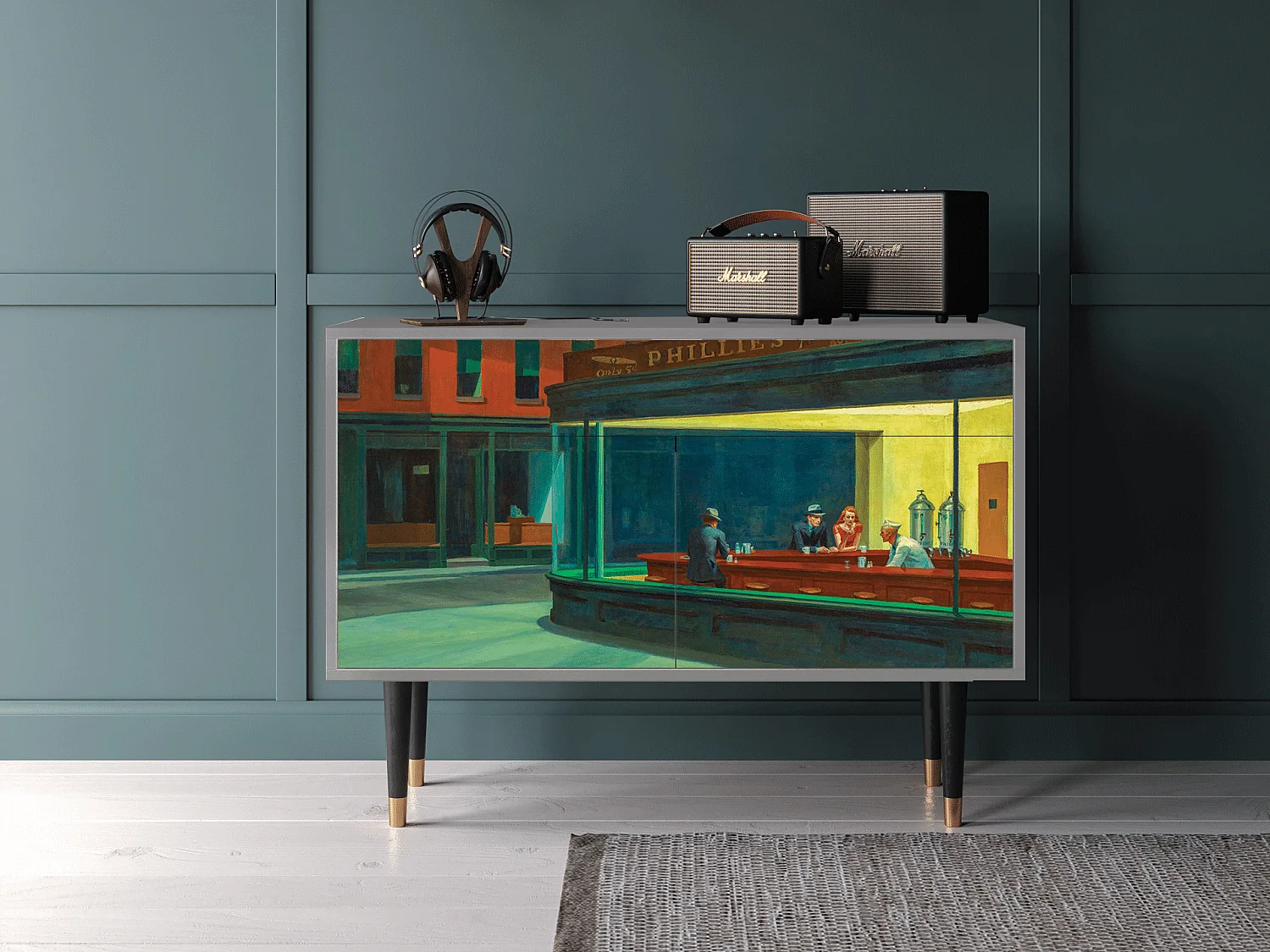 Kredens - 115x85x48 cm - BS4 - Nighthawks by Hopper, Szary