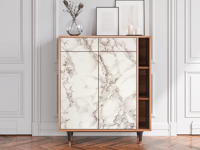 Sideboard - 96х110х41 cm - BS6 - Milk Marble, Walnuss