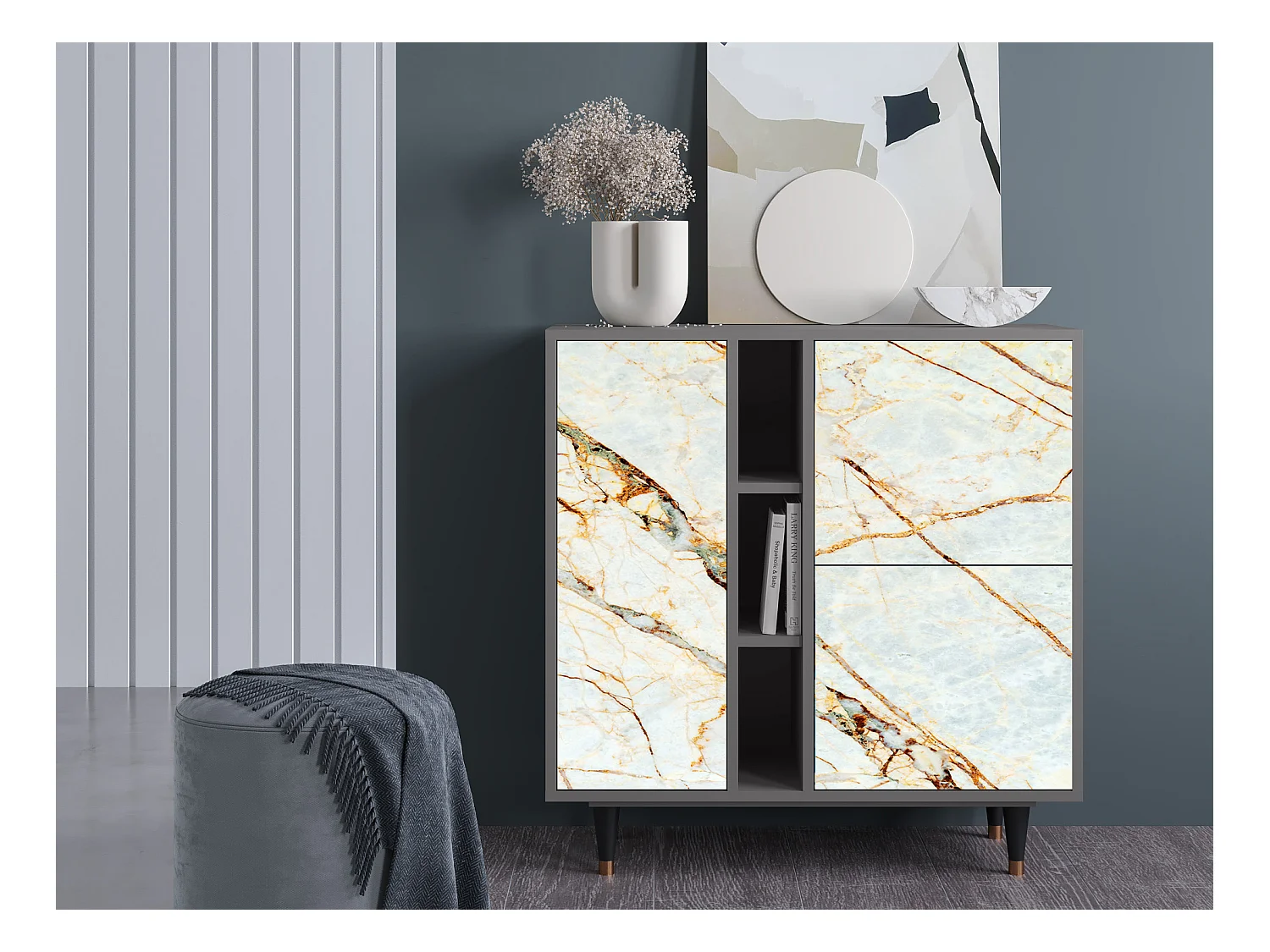 Kredens - 94х96х41 cm - BS5 - Piaskowyy Marble, Szary