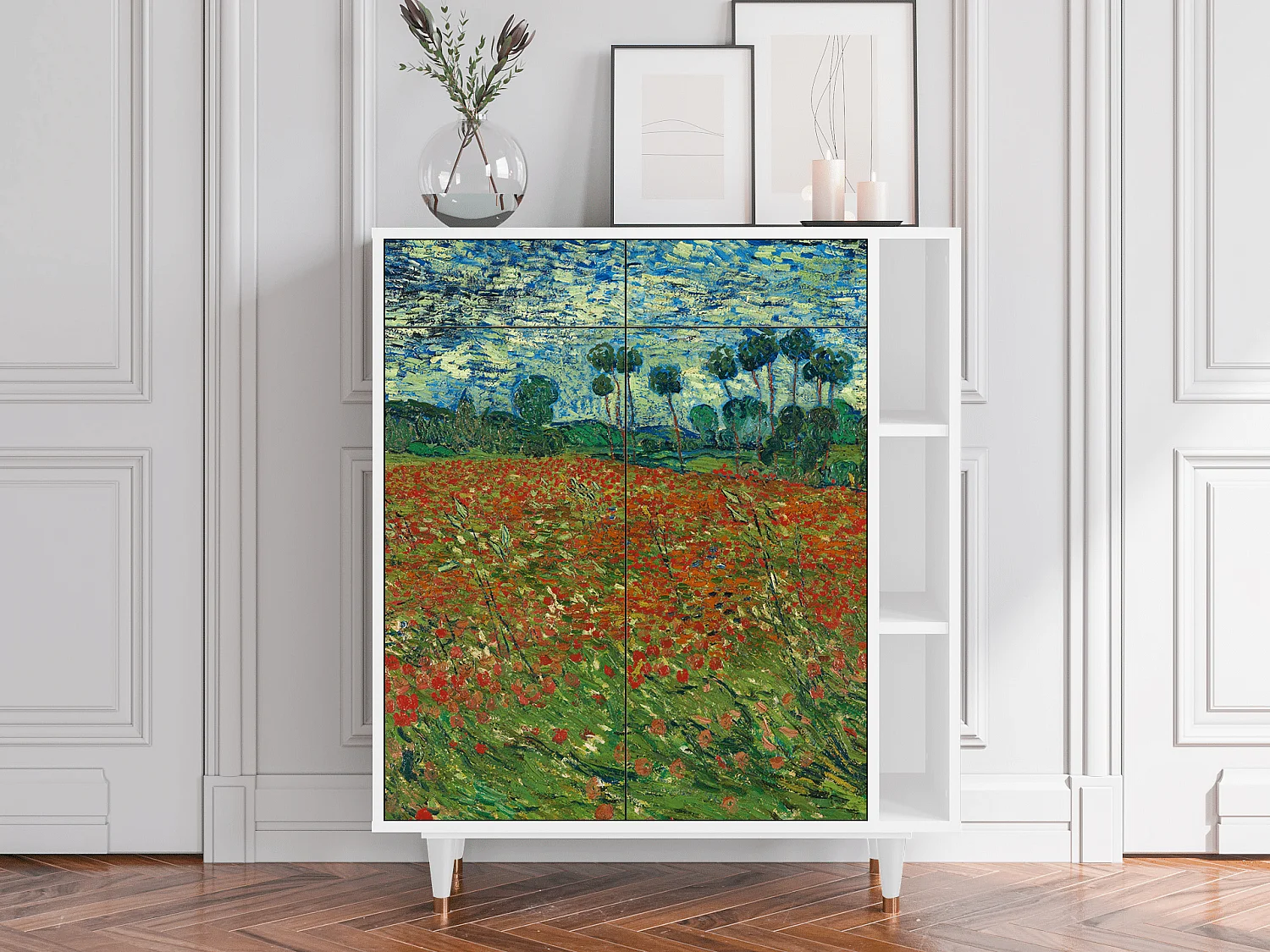 Kredens - 96х110х41 cm - BS6 - Poppy field by van Gogh, Biały