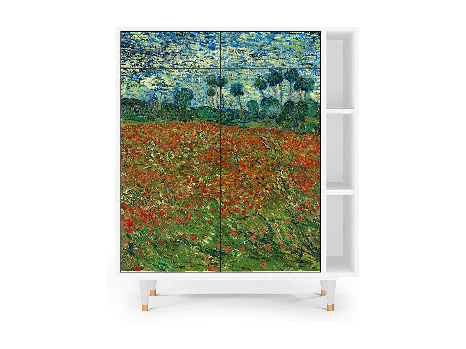 Kredens - 96х110х41 cm - BS6 - Poppy field by van Gogh, Biały