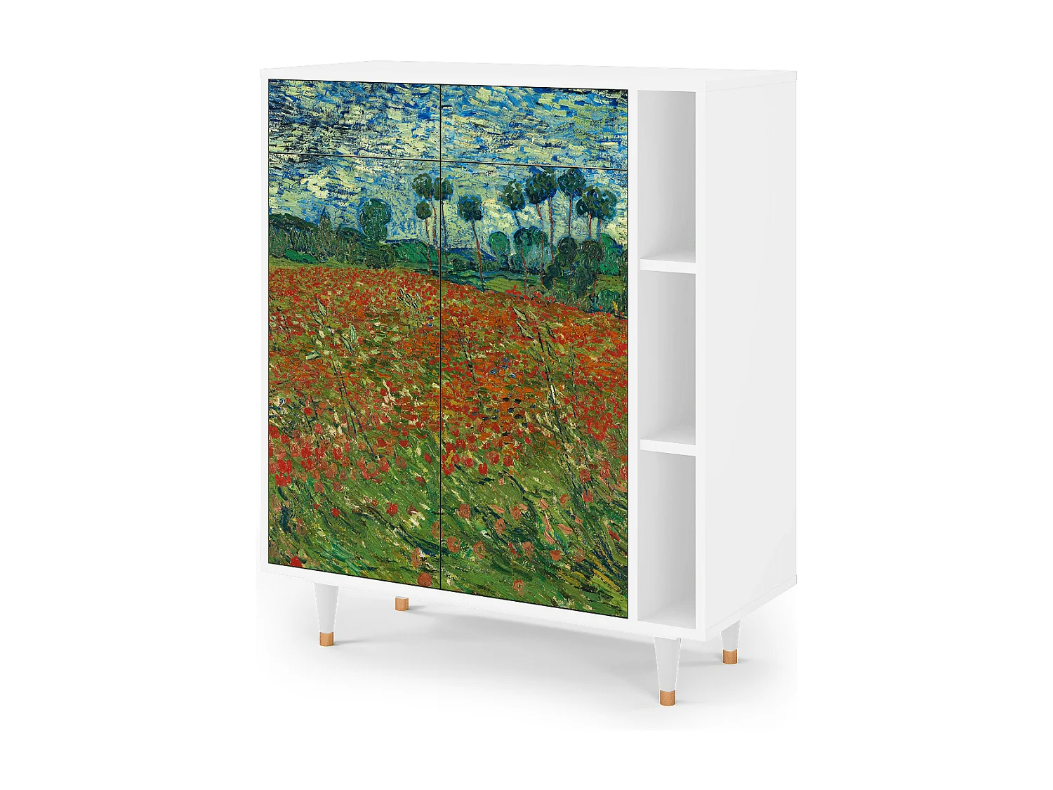 Kredens - 96х110х41 cm - BS6 - Poppy field by van Gogh, Biały