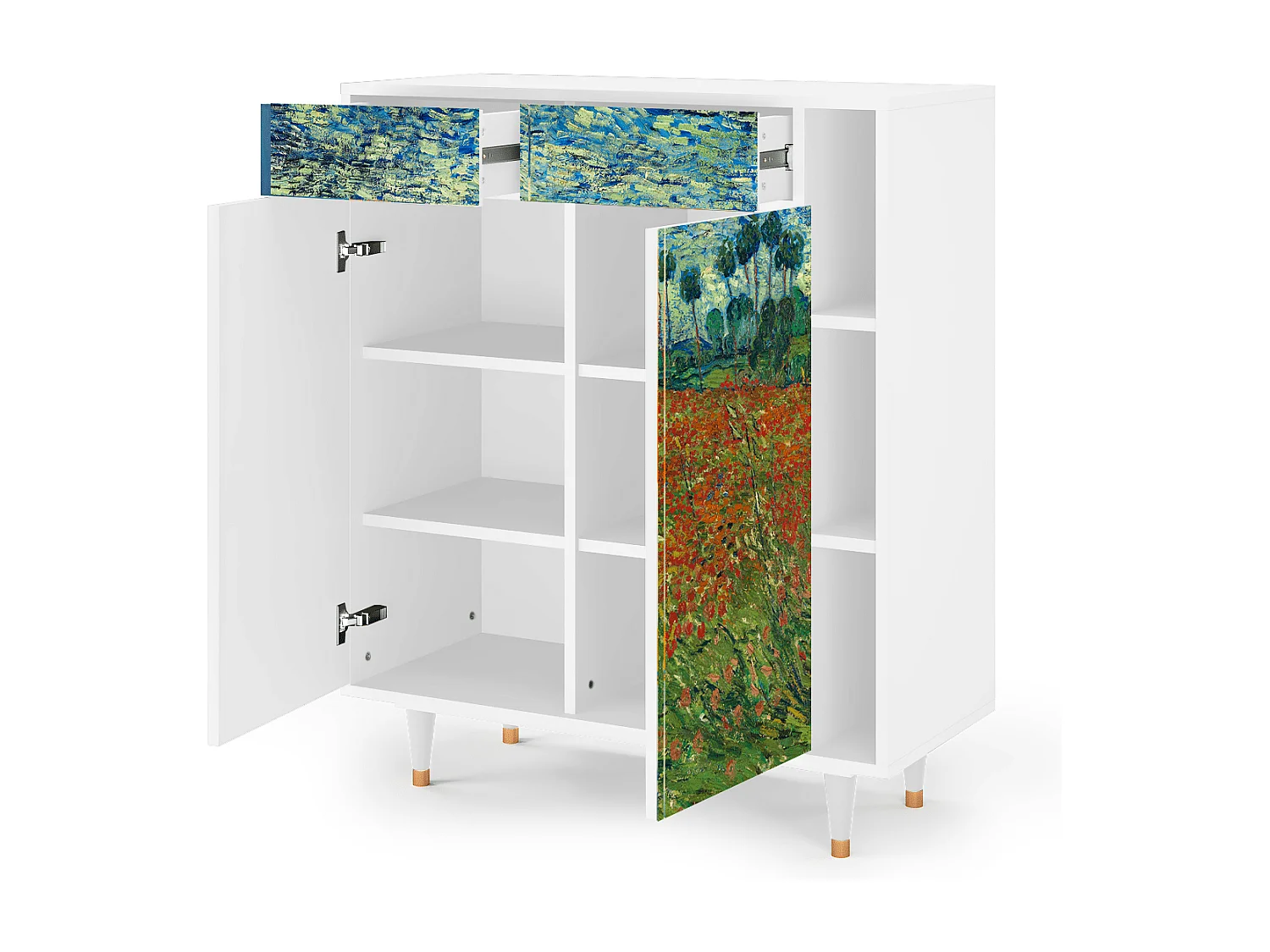 Kredens - 96х110х41 cm - BS6 - Poppy field by van Gogh, Biały