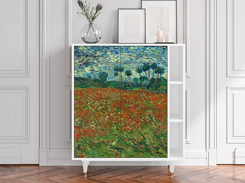 Kredens - 96х110х41 cm - BS6 - Poppy field by van Gogh, Biały