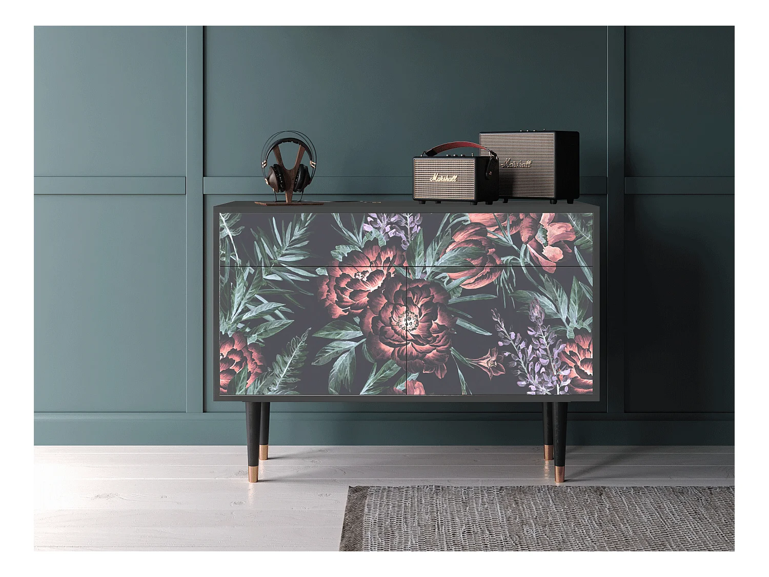 Buffet - 115x85x48 cm - BS4 - Dark Peonies, Anthracite