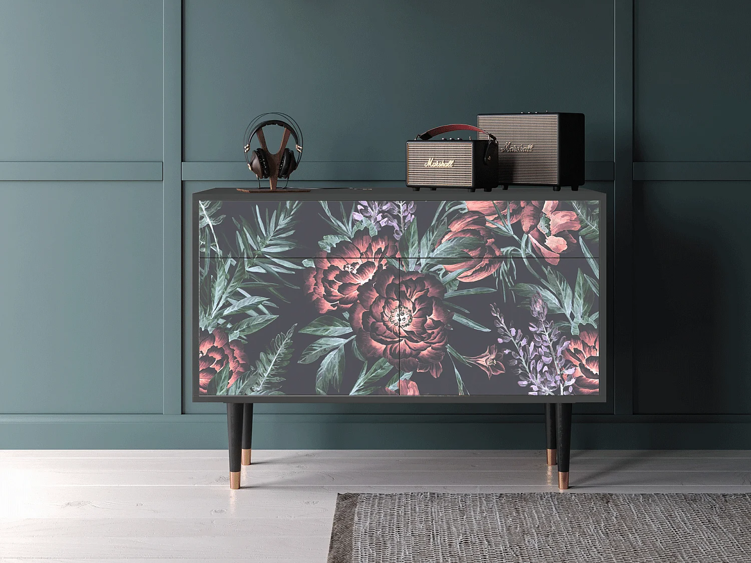 Buffet - 115x85x48 cm - BS4 - Dark Peonies, Anthracite