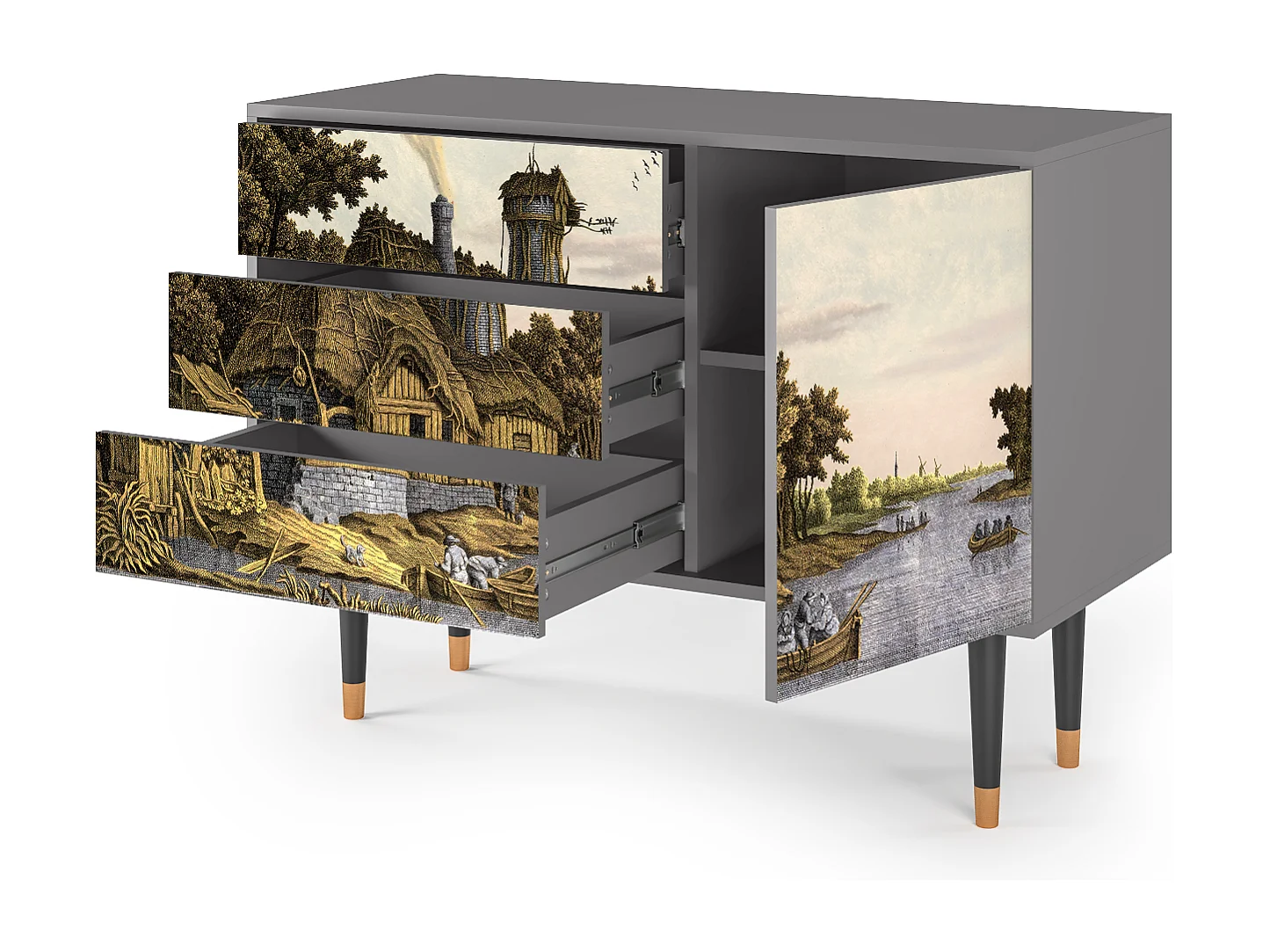 Buffet - 115х84х41 cm - S3 - Glass and Checkerboard, Gris