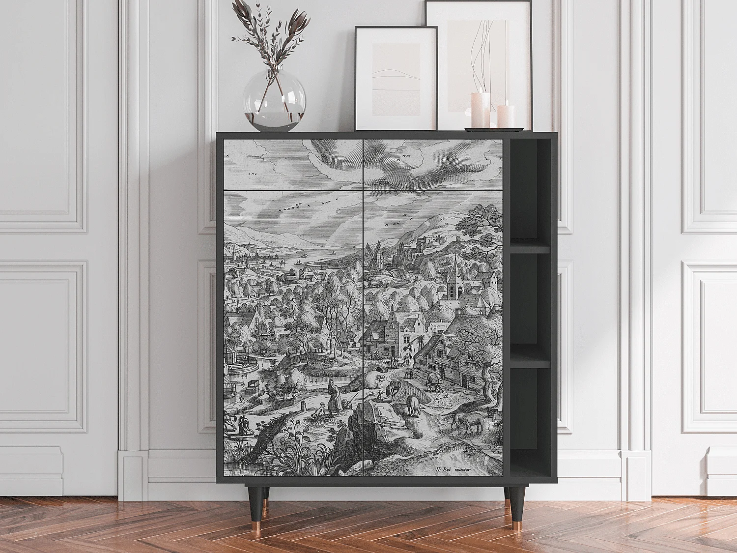 Kredens - 96х110х41 cm - BS6 - Bird Dropping, Antracyt