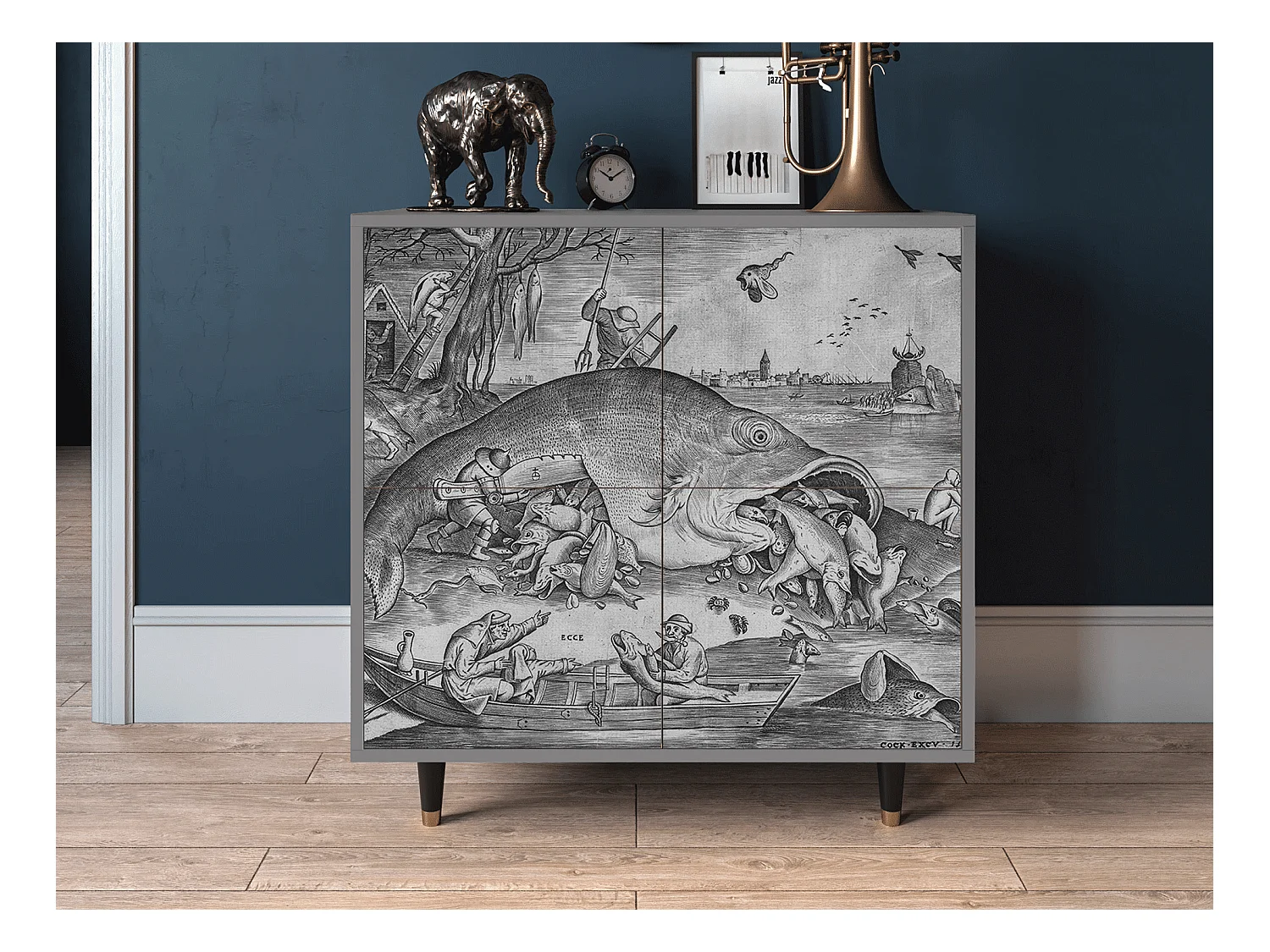 Kredens - 94x96x48 cm - BS3 - Big Fish Eat Little, Szary