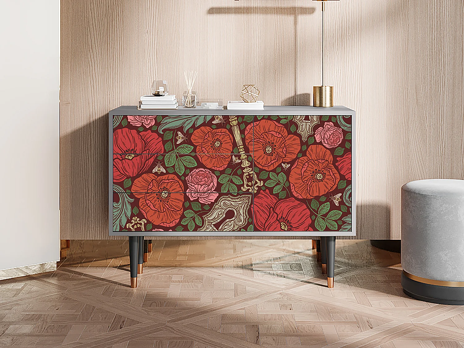 Dressoir - 115х84х41 cm - S3 - Poppy Garden, Grijs