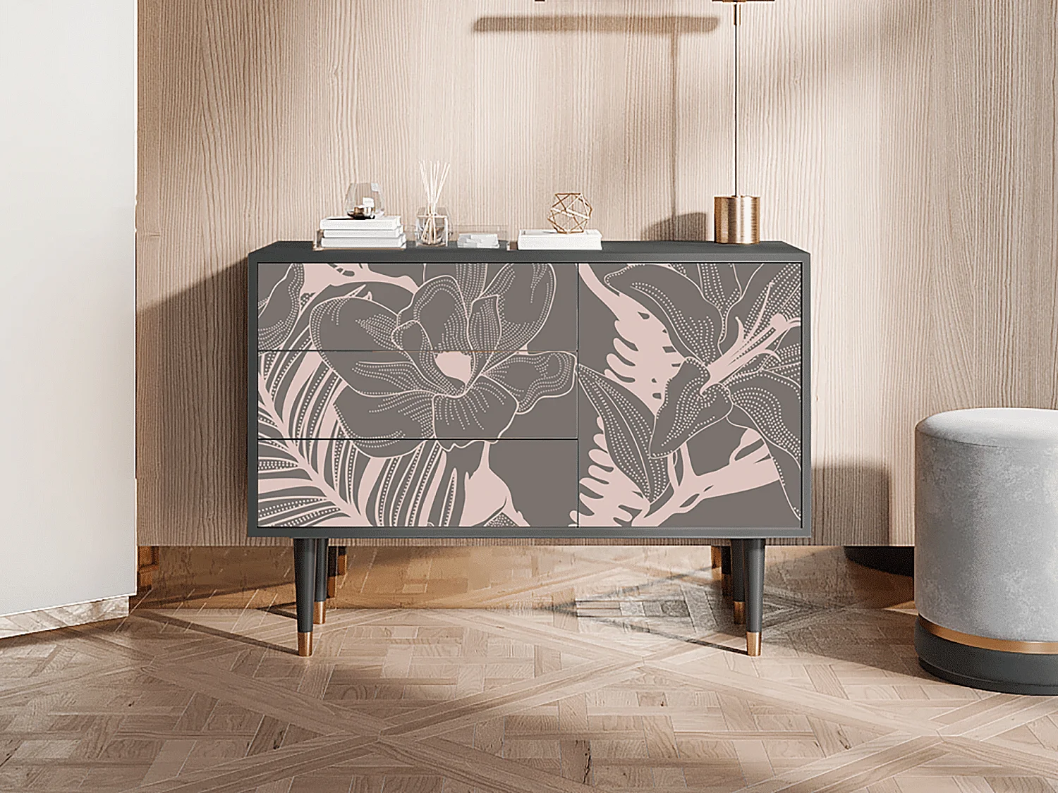Kredens - 115х84х41 cm - S3 - Issabelline Flower, Antracyt
