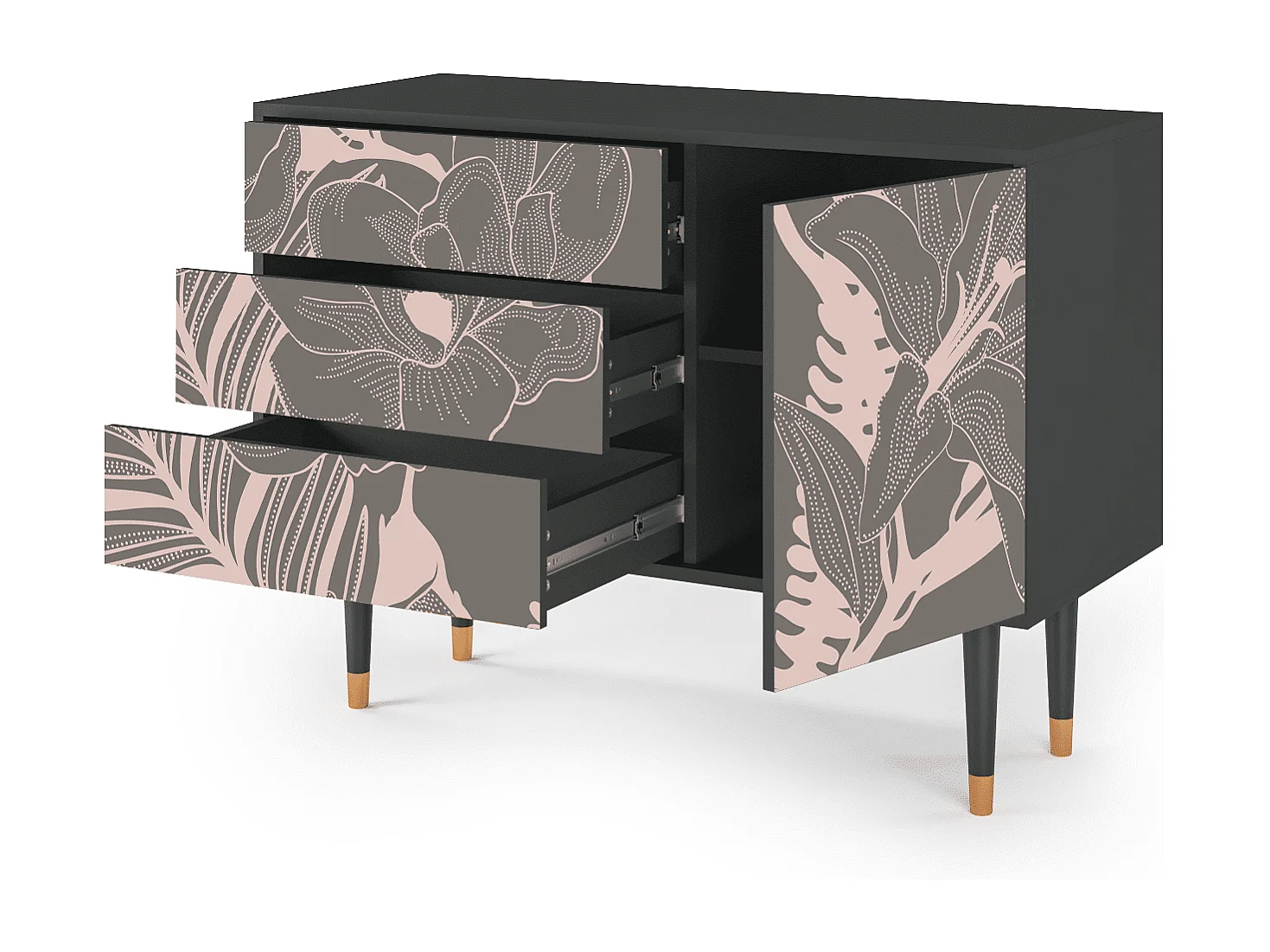 Kredens - 115х84х41 cm - S3 - Issabelline Flower, Antracyt