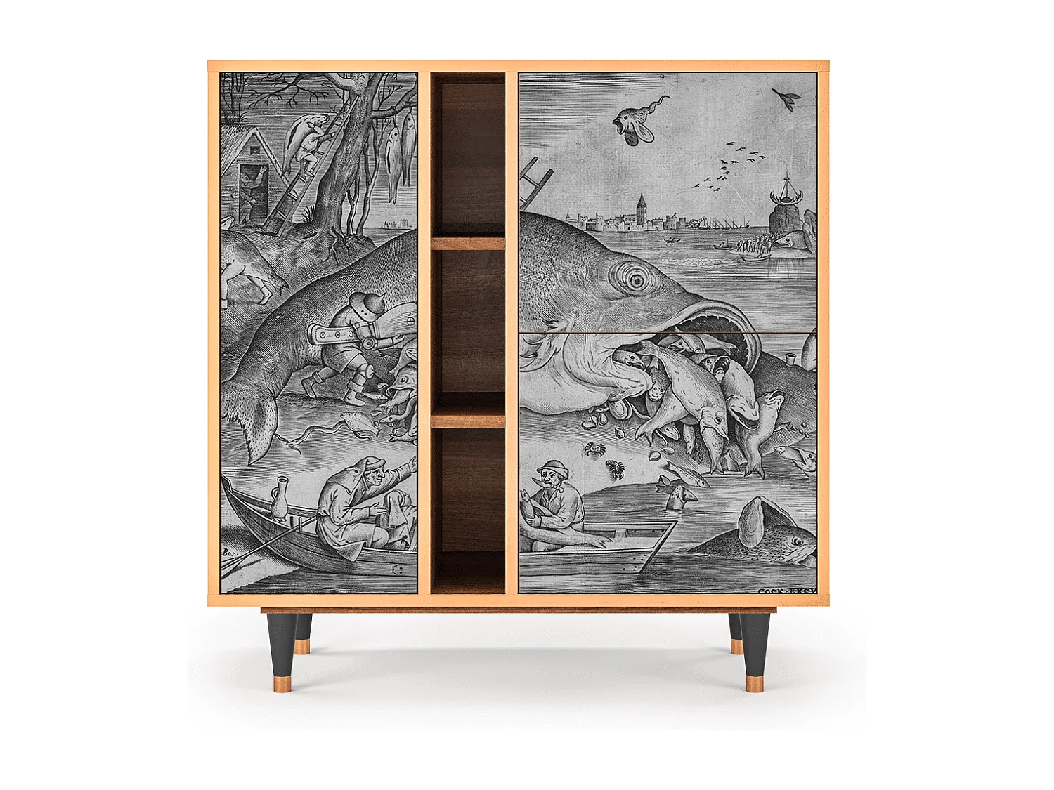 Kredens - 94х96х41 cm - BS5 - Big Fish Eat Little, Orzech
