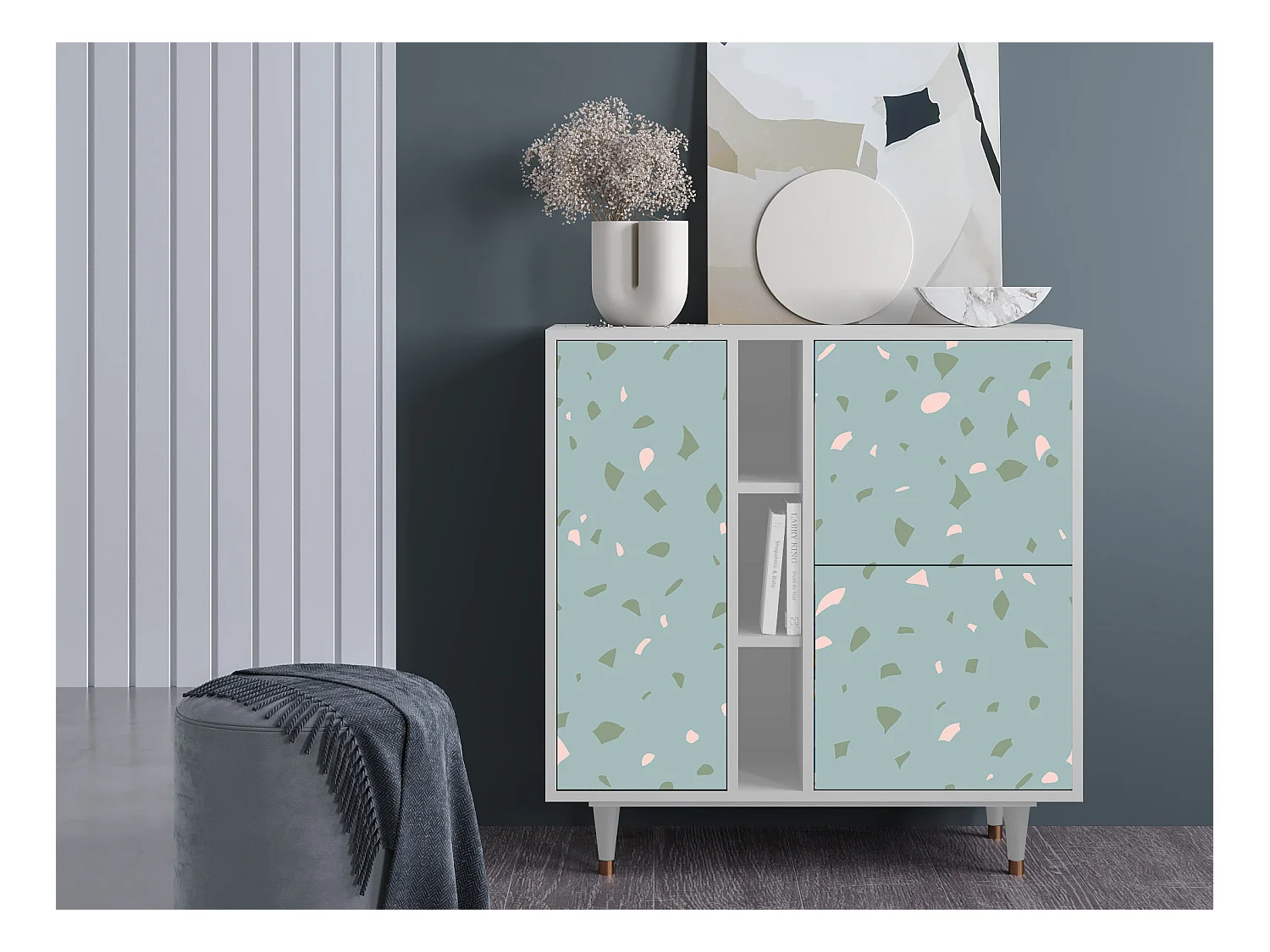 Sideboard - 94х96х41 cm - BS5 - Blue Drops, Weiß
