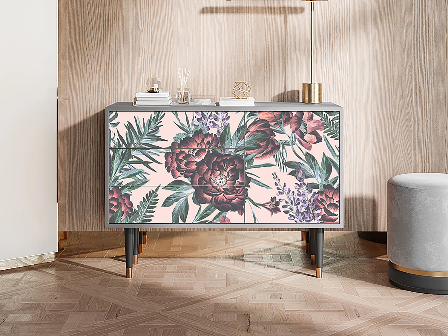 Aparador - 115х84х41 cm - S3 - Peach Peonies, Gris