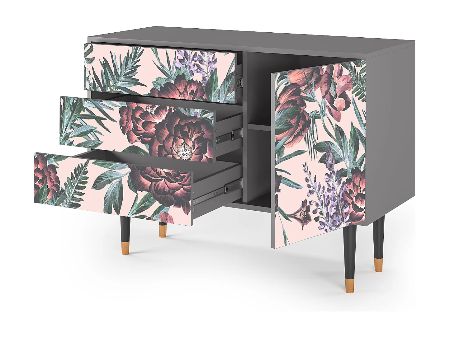 Aparador - 115х84х41 cm - S3 - Peach Peonies, Gris
