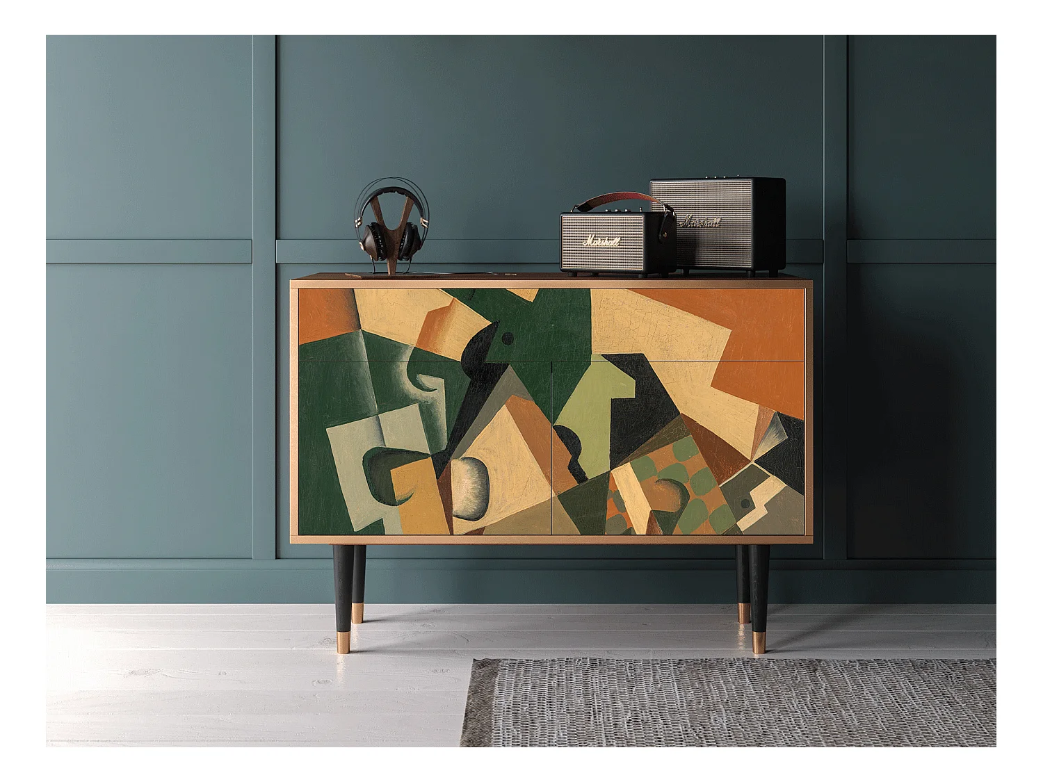 Buffet - 115x85x48 cm - BS4 - Glass and Checkerboard, Noyer