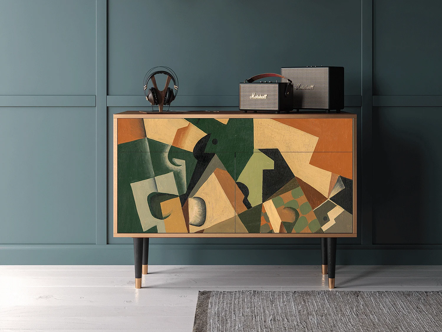 Dressoir - 115x85x48 cm - BS4 - Glass and Checkerboard, Walnoot