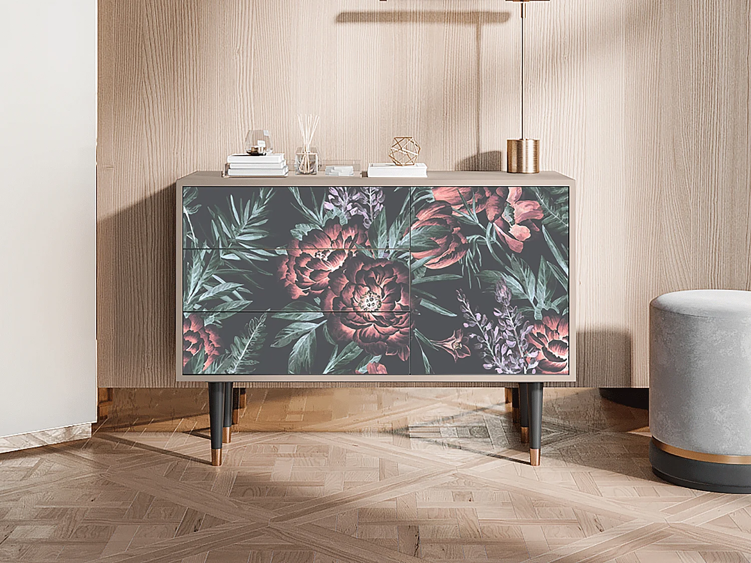Credenza - 115х84х41 cm - S3 - Dark Peonies, Latte