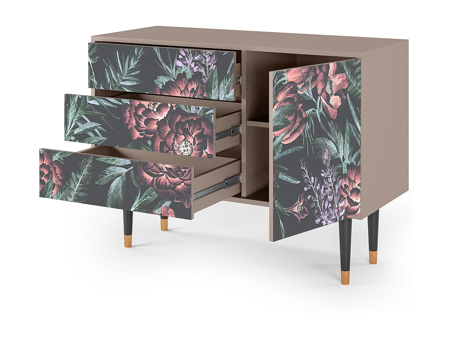 Credenza - 115х84х41 cm - S3 - Dark Peonies, Latte