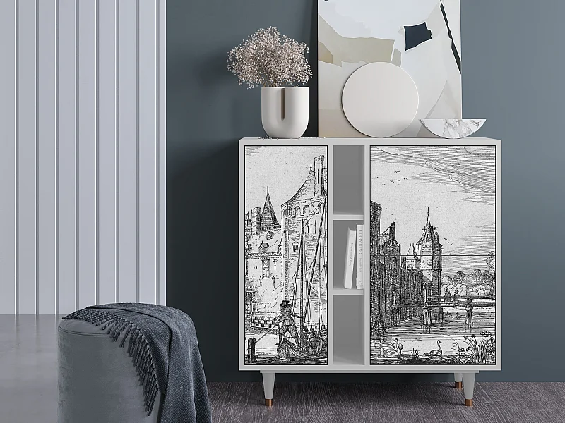 Aparador - 94х96х41 cm - BS5 - Castle with Bridge, Blanco