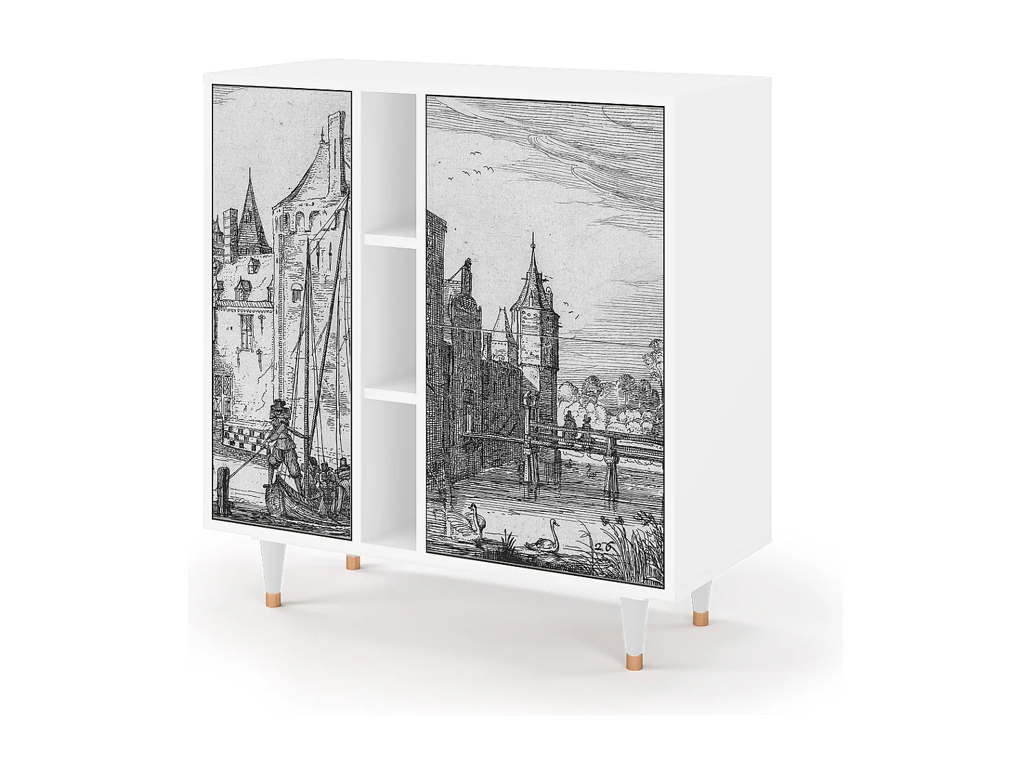 Buffet - 94х96х41 cm - BS5 - Castle with Bridge, Blanc