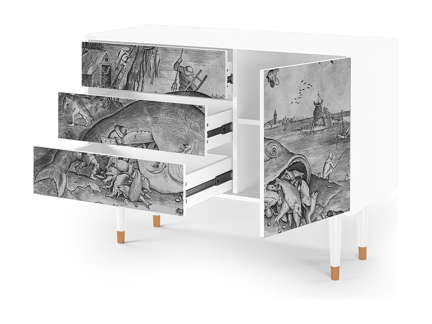 Kredens - 115х84х41 cm - S3 - Big Fish Eat Little, Biały