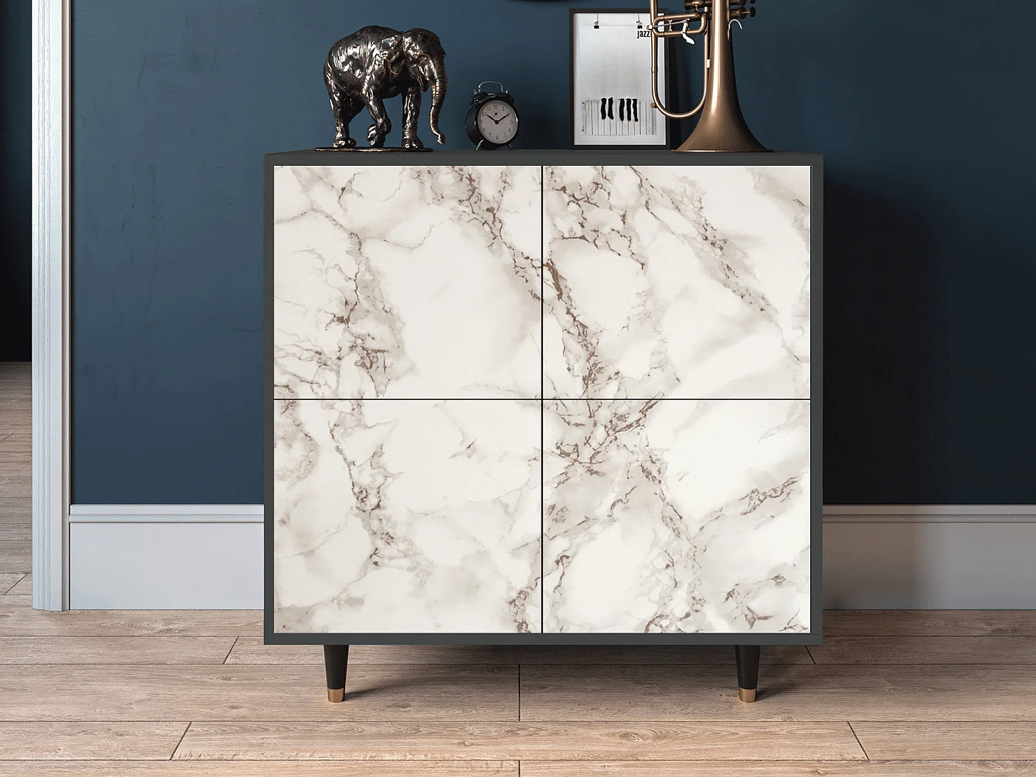 Credenza - 94x96x48 cm - BS3 - Milk Marble, Antracite