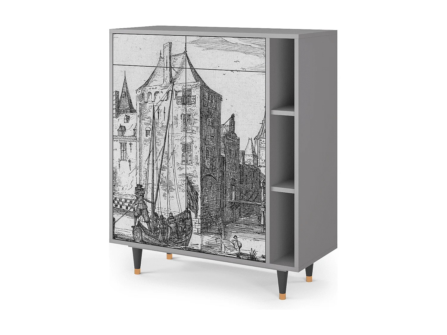 Dressoir - 96х110х41 cm - BS6 - Castle with Bridge, Grijs