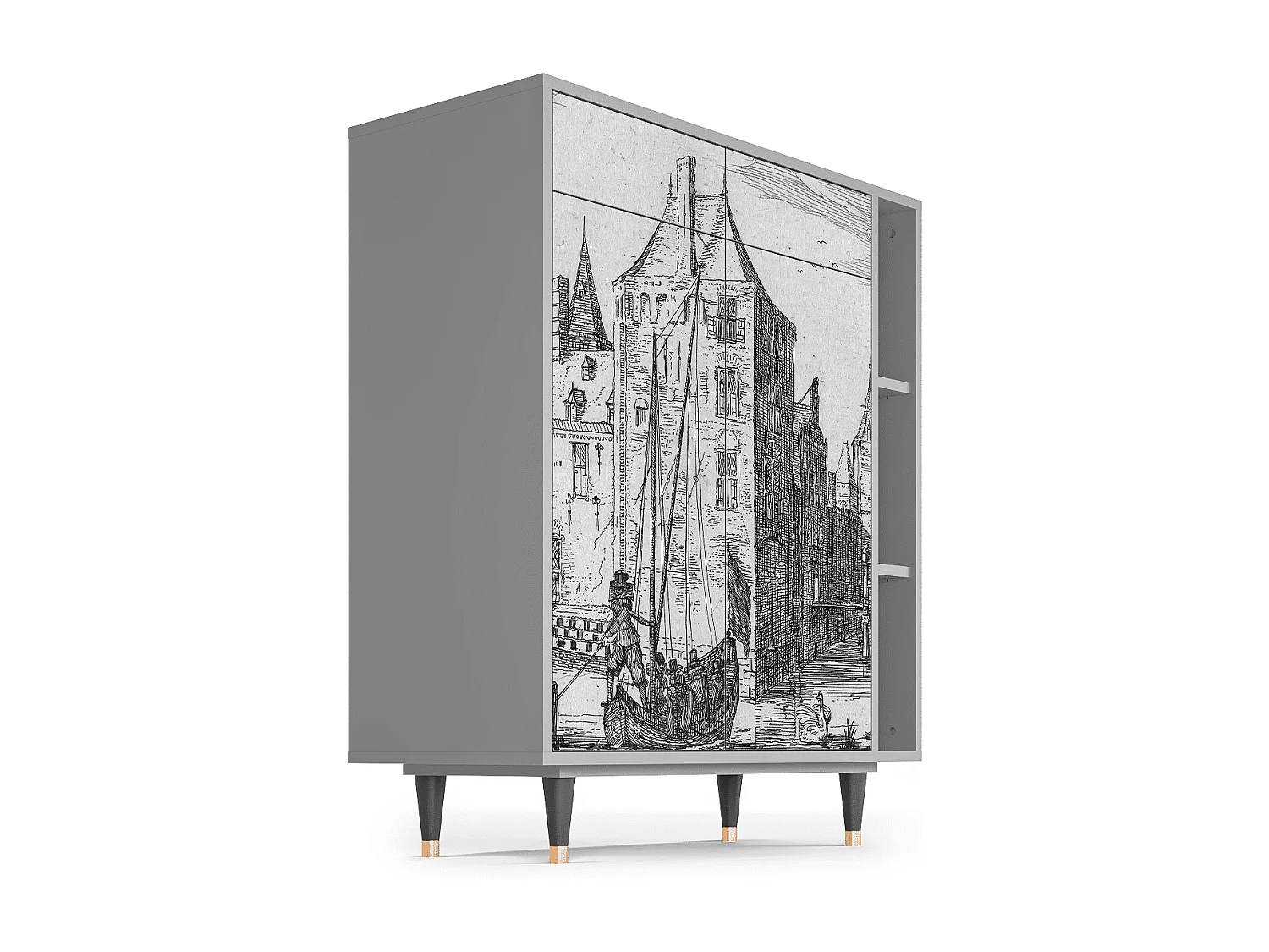 Dressoir - 96х110х41 cm - BS6 - Castle with Bridge, Grijs