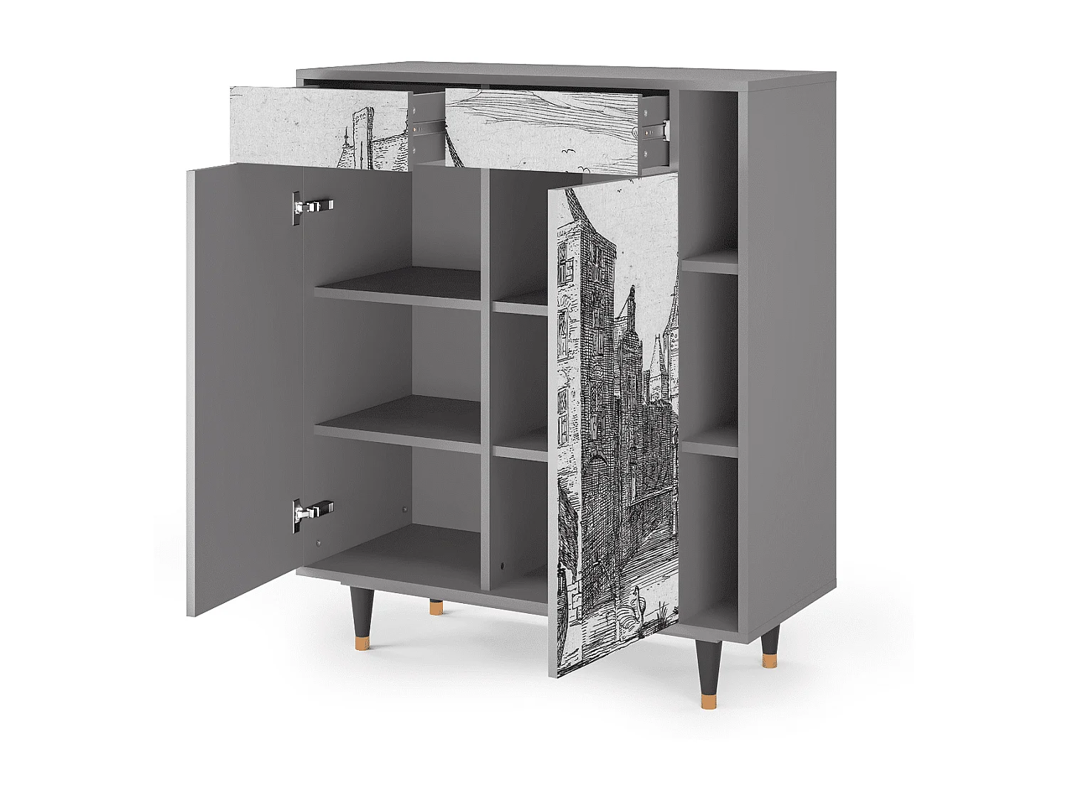 Dressoir - 96х110х41 cm - BS6 - Castle with Bridge, Grijs