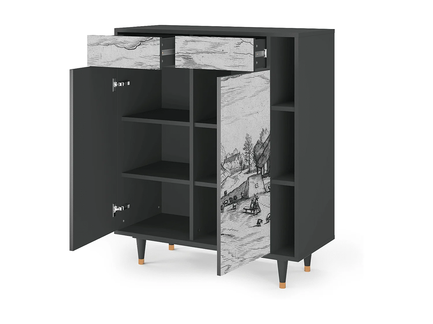 Sideboard - 96х110х41 cm - BS6 - Country Village, Anthrazit