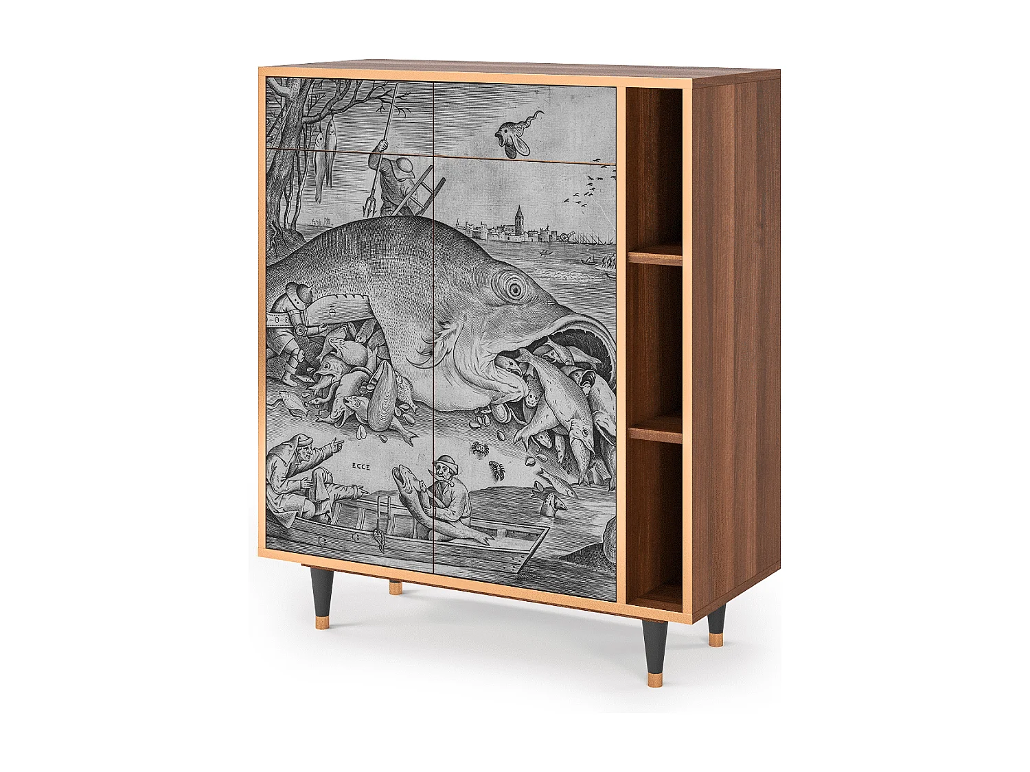 Kredens - 96х110х41 cm - BS6 - Big Fish Eat Little, Orzech