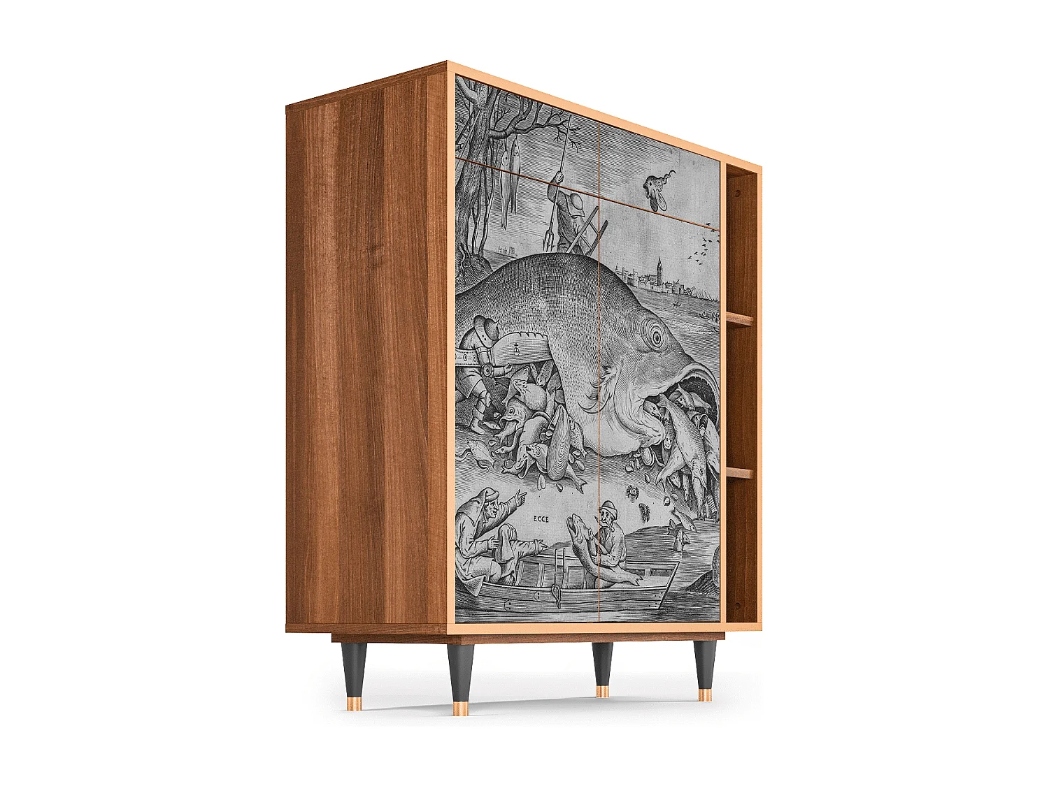 Kredens - 96х110х41 cm - BS6 - Big Fish Eat Little, Orzech