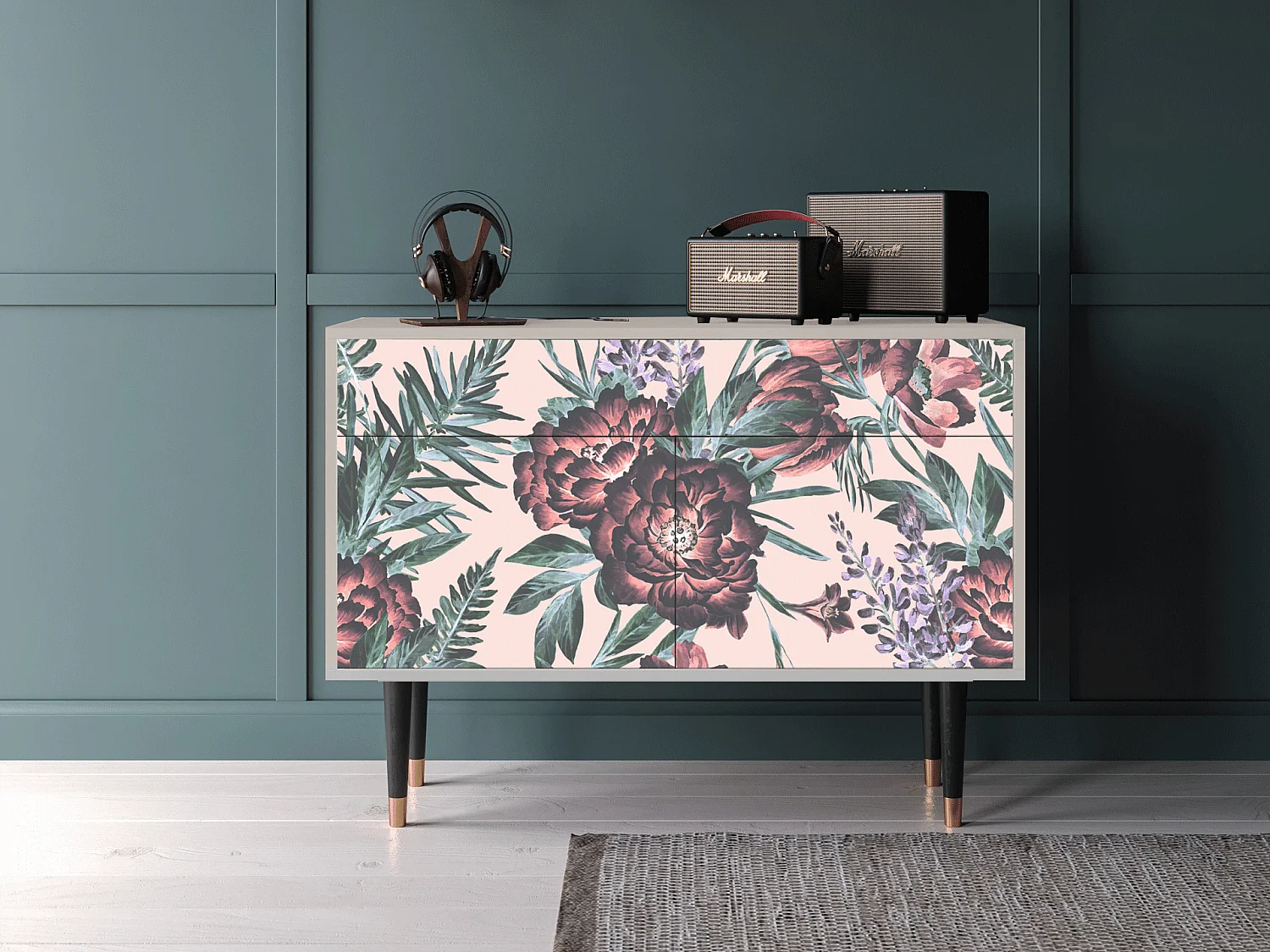 Kredens - 115x85x48 cm - BS4 - Peach Peonies, Piaskowy