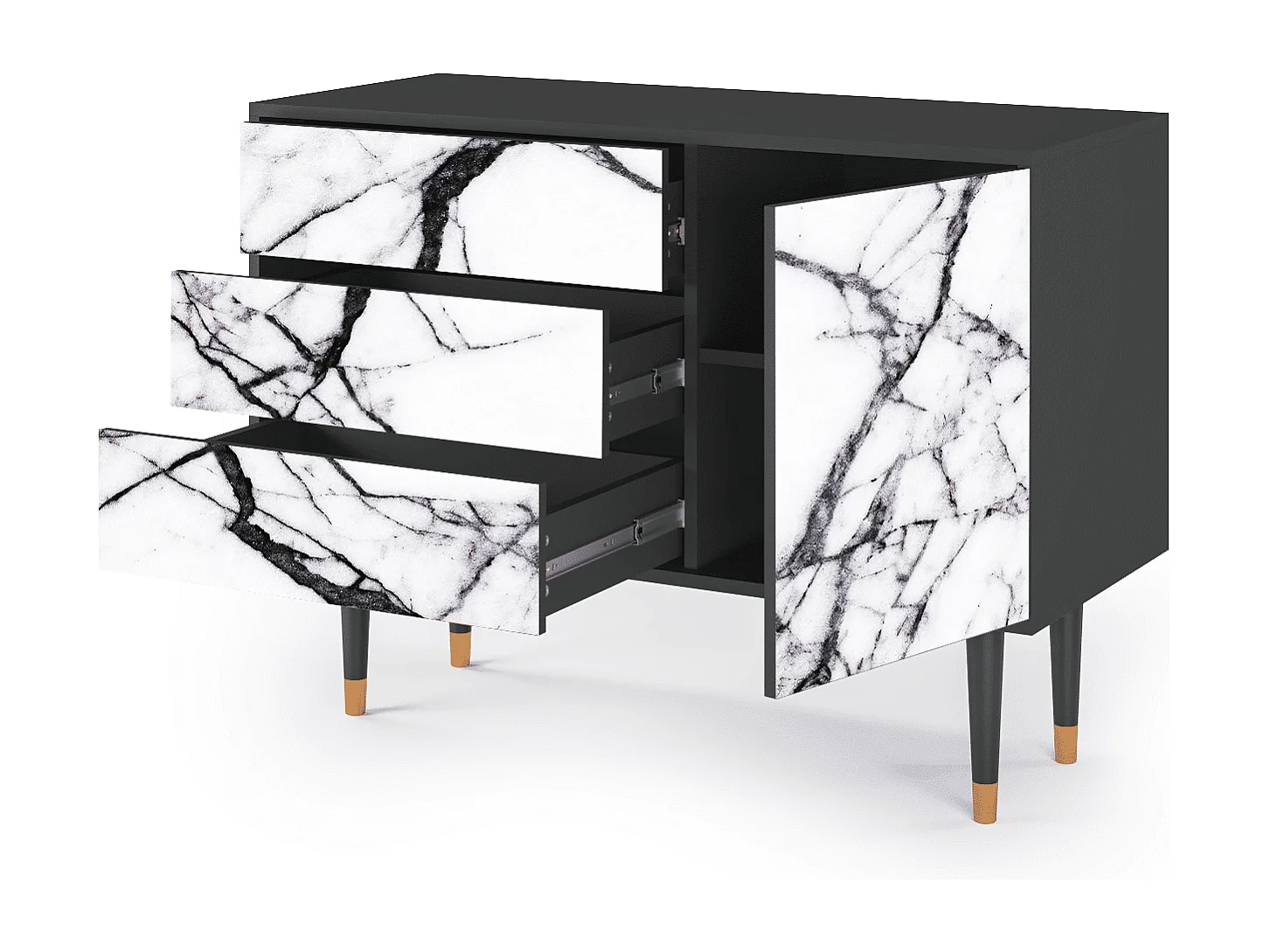 Kredens - 115х84х41 cm - S3 - Raven Marble, Antracyt