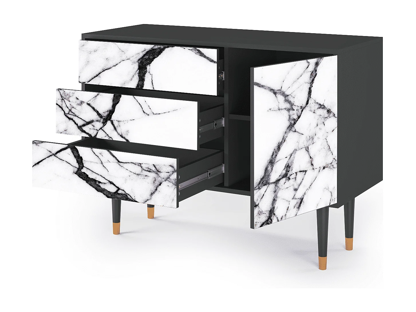 Kredens - 115х84х41 cm - S3 - Raven Marble, Antracyt