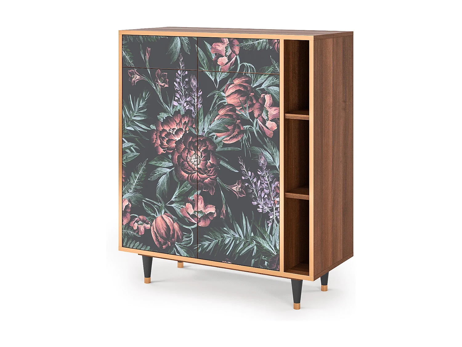 Sideboard - 96х110х41 cm - BS6 - Dark Peonies, Walnuss
