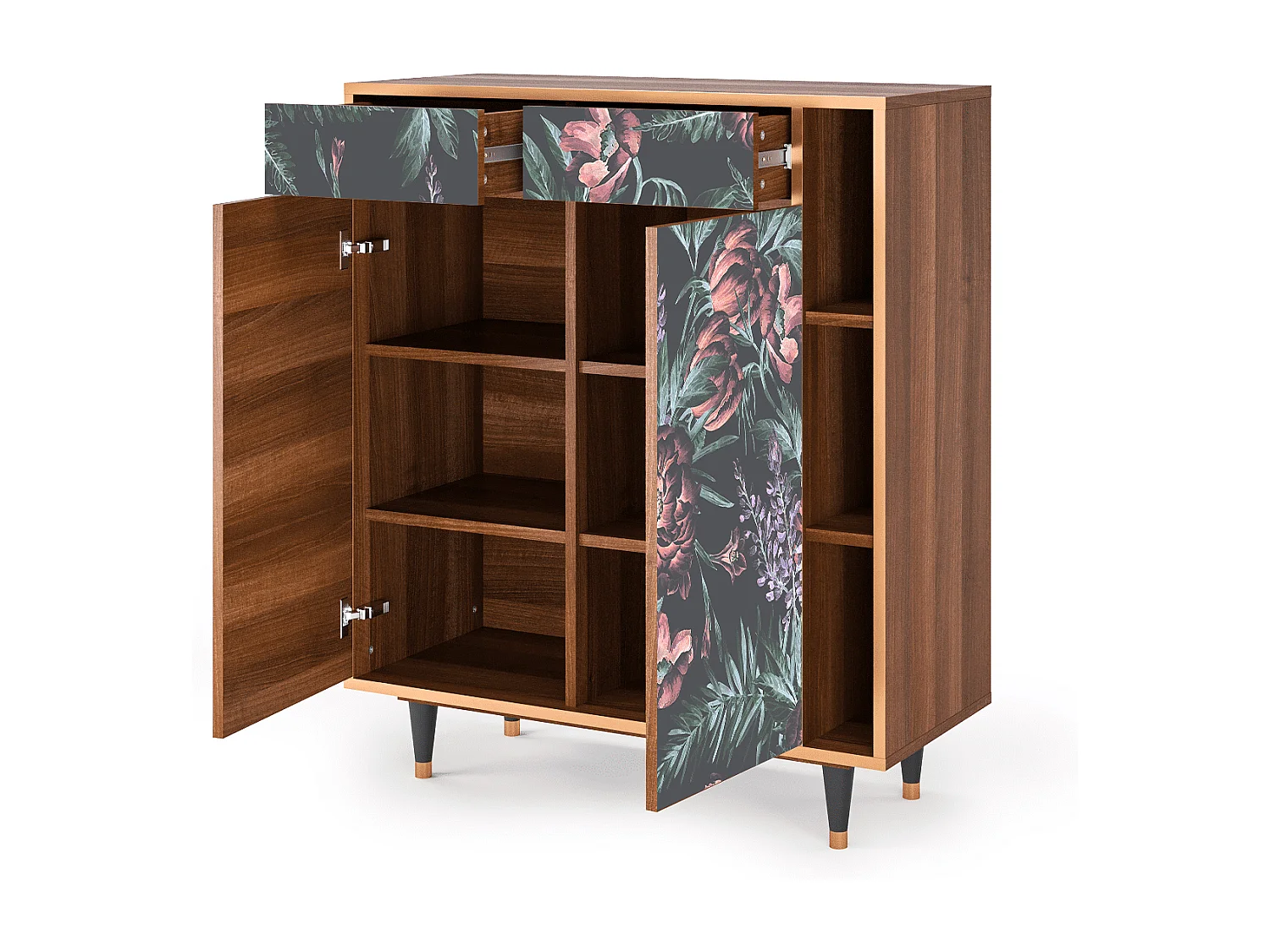 Kredens - 96х110х41 cm - BS6 - Dark Peonies, Orzech