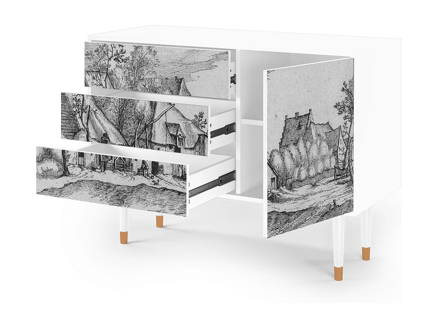 Credenza - 115х84х41 cm - S3 - Farms in a Village, Bianco