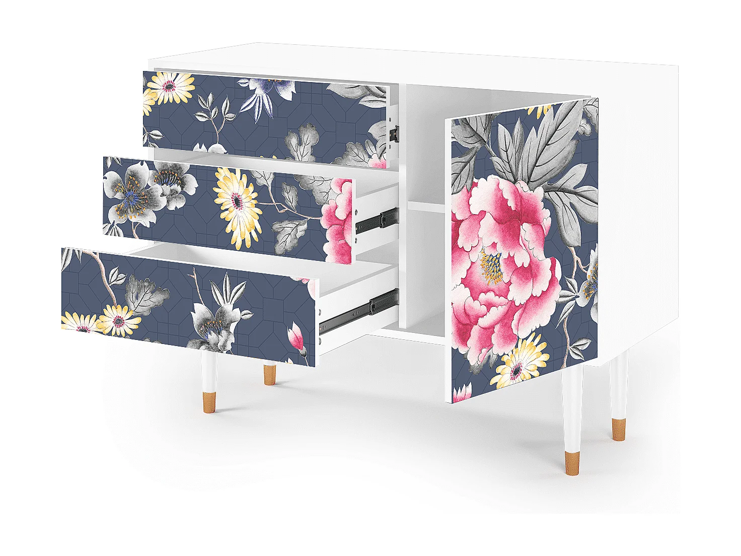 Kredens - 115х84х41 cm - S3 - Dark Flower Bed, Biały