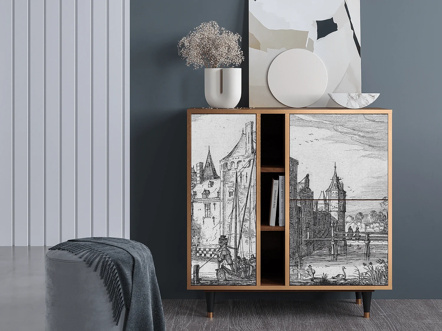 Aparador - 94х96х41 cm - BS5 - Castle with Bridge, Nogal