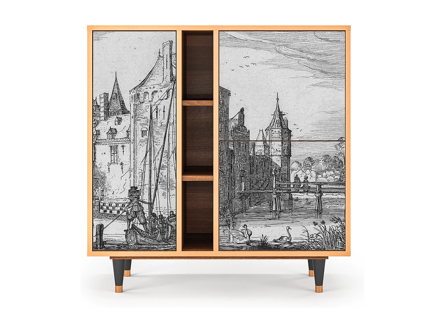 Buffet - 94х96х41 cm - BS5 - Castle with Bridge, Noyer