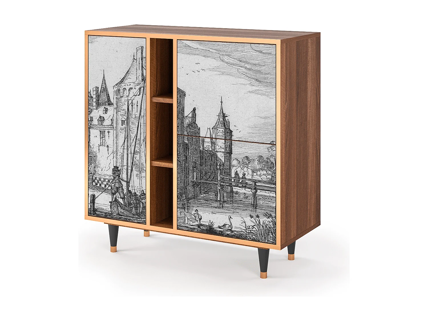 Buffet - 94х96х41 cm - BS5 - Castle with Bridge, Noyer