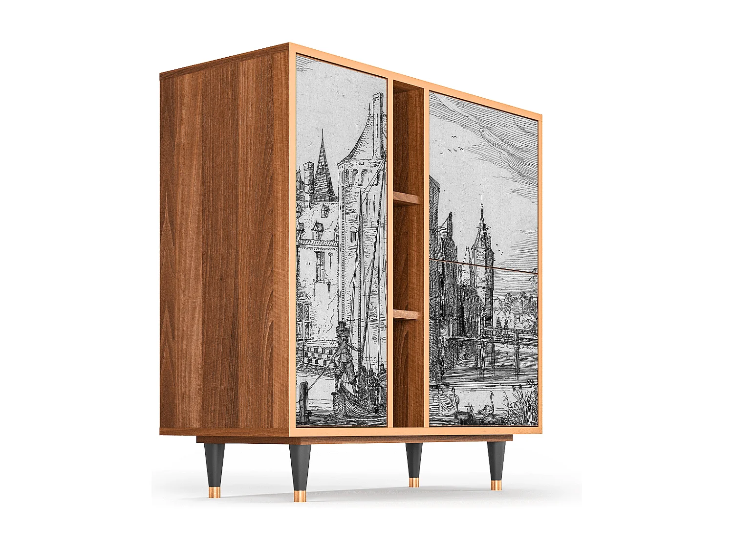 Buffet - 94х96х41 cm - BS5 - Castle with Bridge, Noyer