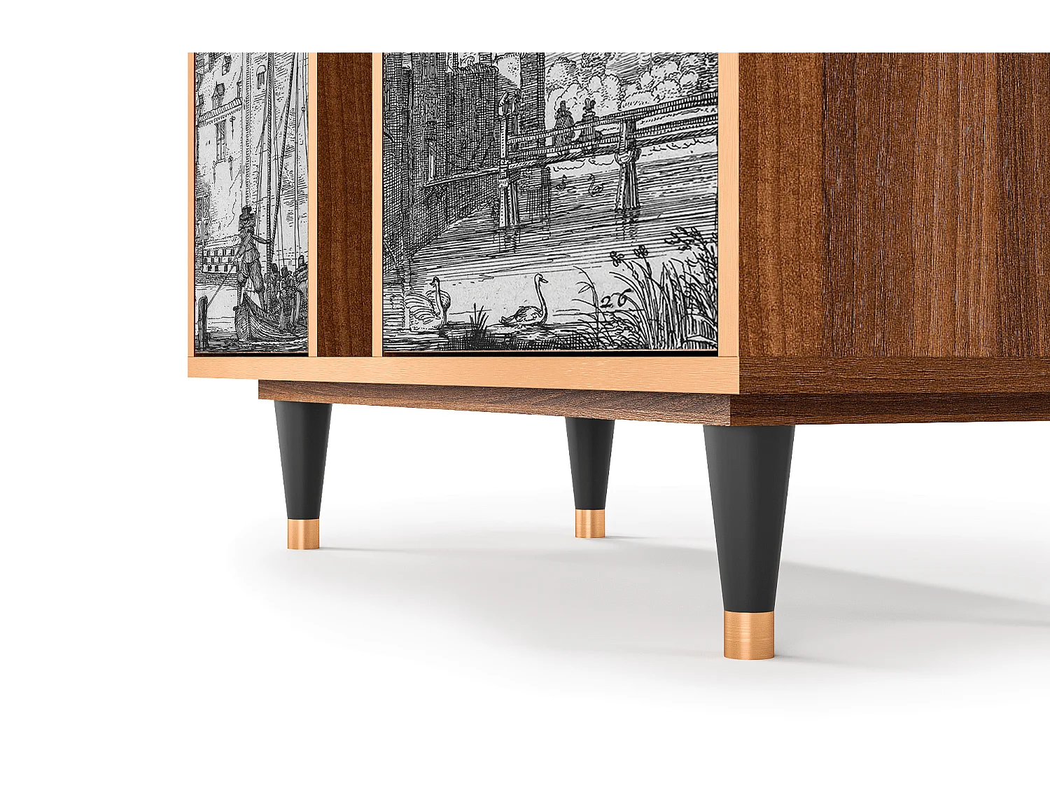 Kredens - 94х96х41 cm - BS5 - Castle with Bridge, Orzech