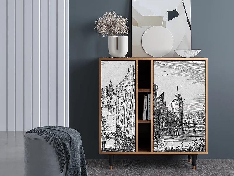 Sideboard - 94х96х41 cm - BS5 - Castle with Bridge, Walnuss